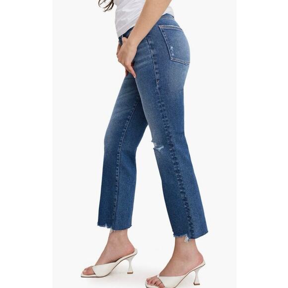 Good American Good Boy High Rise Distressed Straight Leg Raw Hem Jeans Sz 29 - Picture 3 of 13